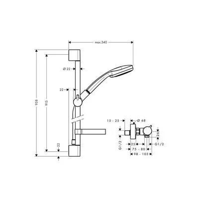 Hansgrohe Croma 100 Ecostat  EcoSmart termosztátos zuhanyrendszer komplett 27033000