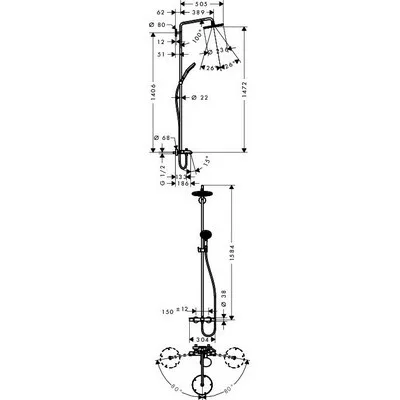 Hansgrohe Raindance S 240 Showerpipe kádhoz 460 mm zuhanykarral
