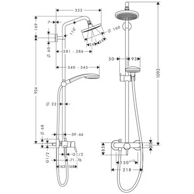 Hansgrohe Croma 100 1jet Showerpipe zuhanyrendszer komplett 27154000