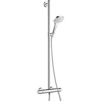 Hansgrohe Croma Select E SemiPipe termosztátos zuhanyrendszer komplett fehér króm 27248400 rajza