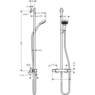 Hansgrohe Croma Select E SemiPipe termosztátos zuhanyrendszer komplett fehér króm 27248400