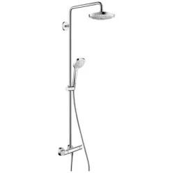Hansgrohe Croma Select E Showerpipe termosztátos zuhanyrandszer króm fehér 27256400 rajza