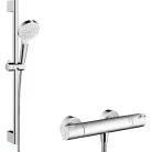 Hansgrohe Crometta Ecostat termosztátos zuhanyrendszer 65 cm rúd fehér króm 27812400 rajza