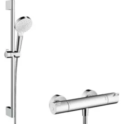 Hansgrohe Crometta Ecostat termosztátos zuhanyrendszer 65 cm rúd fehér króm 27812400 rajza