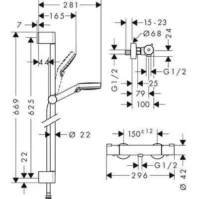 Hansgrohe Crometta Ecostat termosztátos zuhanyrendszer 65 cm rúd fehér króm 27812400