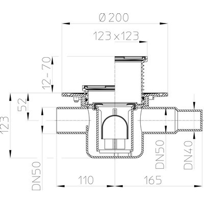 HL 300 oldalsó kifolyású padlólefolyó rozsdamentes (HL300)