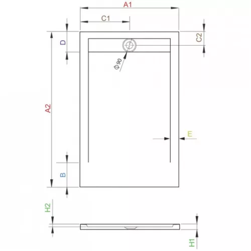 RADAWAY Teos F szögletes zuhanytálca szifonnal 90x80 fekete HTF9080-54