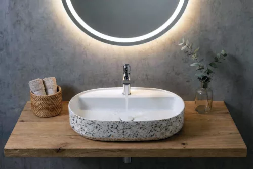 Isvea INFINITY OVAL kerámiamosdó, 60x40cm, terrazzo