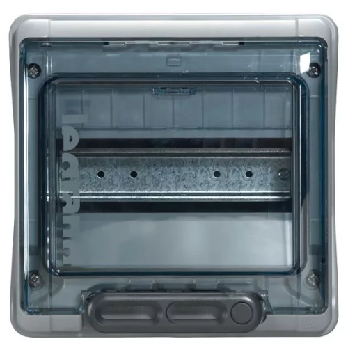 Legrand - Lakáselosztó, falon kívüli, 8modul (1x8), átlátszó ajtóval, műanyag, sorolható, 200x200x115mm, szürke(RAL7047), IP65 (601978)