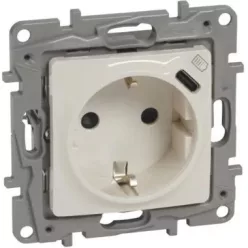   Niloé 2P+F földelt aljzat, USB C-típusú csatlakozóval, bézs (764635)
