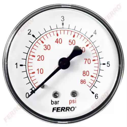 Ferro nyomásmérő hátsó csatlakozású 6 bar, o63 mm, 1/4" (M6306A)