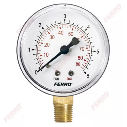 Ferro nyomásmérő alsós csatlakozású 6 bar, o63 mm, 1/4" (M6306R)