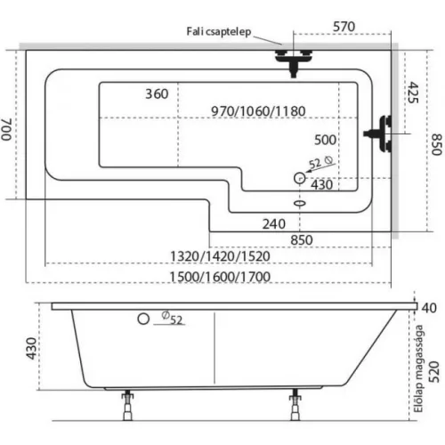 M-Acryl Linea aszimmetrikus kád képe