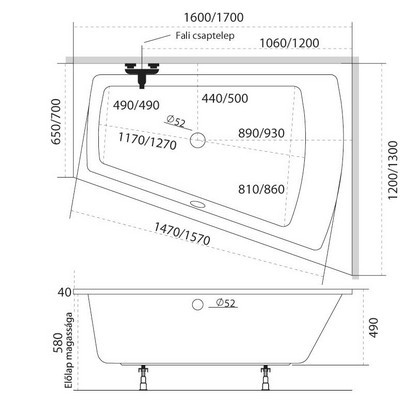 M-acryl Trinity előlap akril 160 cm jobbos (MAC-12275)