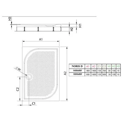 Radaway Noris D zuhanytálca szifonnal 160x80 MND8016-03-01