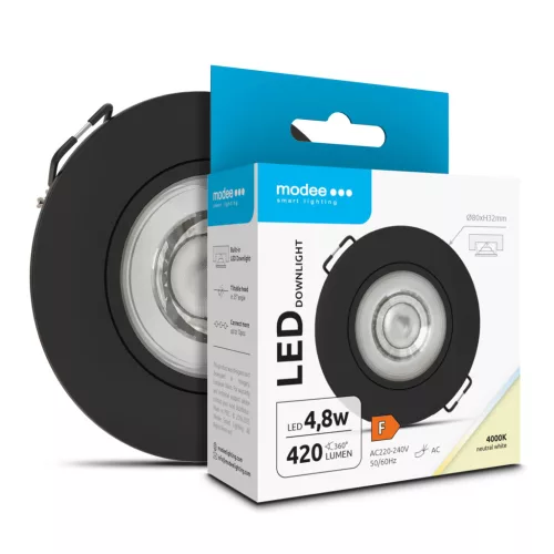 Modee LED Mélysugárzó Kerek 4,8W 4000K IP20 D80xH32mm ROT (420 lumen) fekete ERP