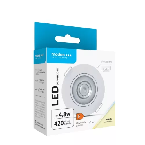 Modee LED Mélysugárzó Kerek 4,8W 4000K IP20 D80xH32mm ROT (420 lumen) fehér ERP