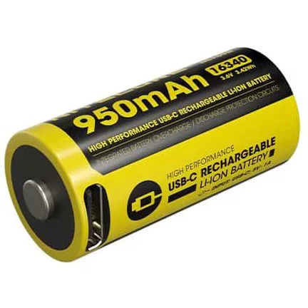 Nitecore Kellék Akkumulátor 16340 RCR123 NL169R USB-C tölthető 950mAh 3,6V B1