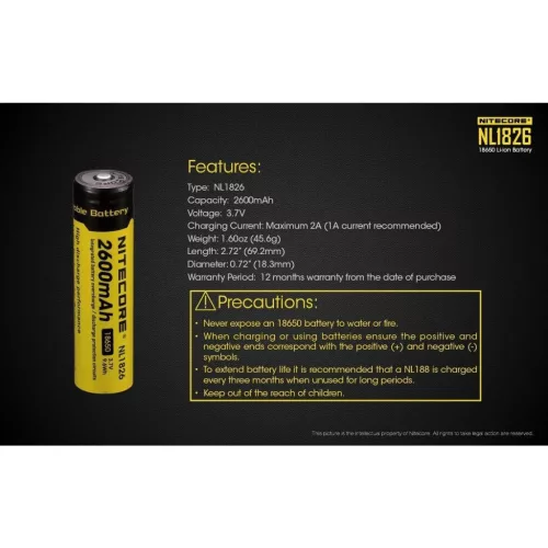 Nitecore Kellék Akkumulátor 18650 NL1826 2600mAh 3,7V B1