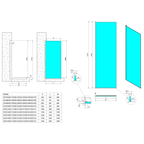 Polysan ARCHITEX LINE beépítési szett padlóhoz, falhoz, 1615x2105mm, matt fekete