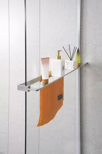 Polysan Walk-in falra szerelhető zuhanypolc törölközőtartóval, 60-140cm, króm
