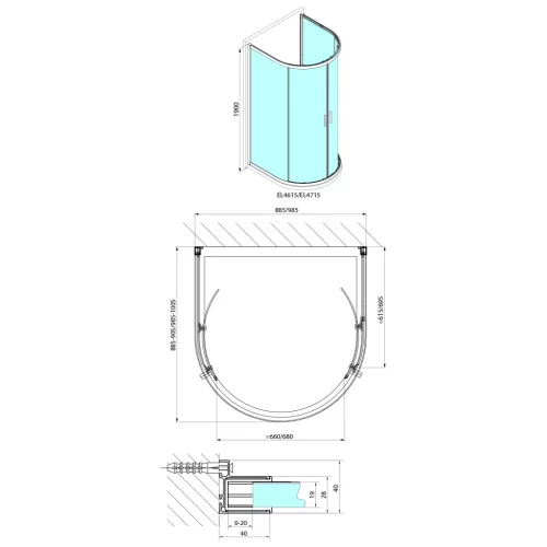 Polysan EASY LINE félköríves zuhanykabin, 1000x1000mm, transzparent üveg