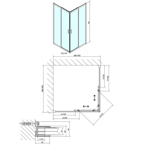 Polysan EASY LINE szögletes zuhanykabin, 900x900mm, BRICK üveg