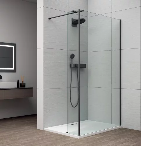 POLYSAN ESCA BLACK MATT Walk-in zuhanyfal kiegészítő oldalfallal, 1200mm, kieg.: 485mm, transzparent üveg