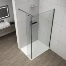 POLYSAN ESCA BLACK MATT Walk-in zuhanyfal kiegészítő oldalfallal, 1200mm, kieg.: 485mm, transzparent üveg