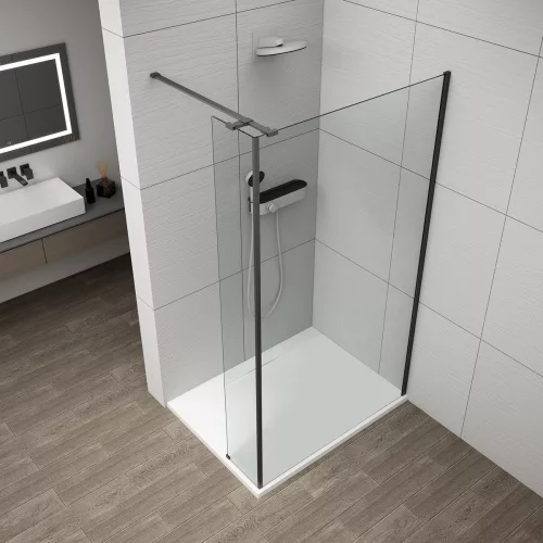 POLYSAN ESCA BLACK MATT Walk-in zuhanyfal kiegészítő oldalfallal, 1200mm, kieg.: 485mm, transzparent üveg
