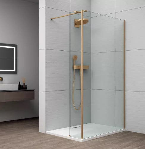 POLYSAN ESCA GOLD MATT Walk-in zuhanyfal kiegészítő oldalfallal, 1200mm, kieg.: 585mm, transzparent üveg