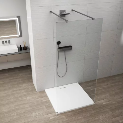 Polysan ESCA GUN METAL Walk-in zuhanyfal, szabadon álló, transzparent üveg, 1300mm