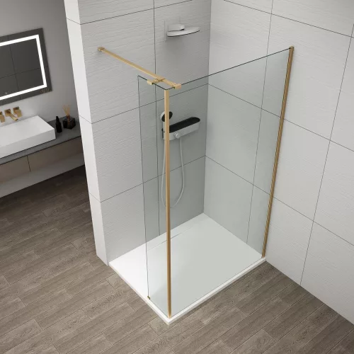 POLYSAN ESCA GOLD MATT Walk-in zuhanyfal kiegészítő oldalfallal, 1300mm, kieg.: 385mm, transzparent üveg