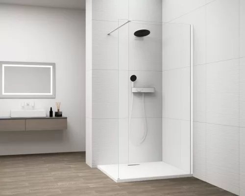 Polysan ESCA WHITE MATT Walk-in zuhanyfal, falra szerelhető, transzparent üveg, 1500mm