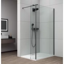 POLYSAN ESCA BLACK MATT Walk-in zuhanyfal kiegészítő oldalfallal, 1500mm, kieg.: 385mm, transzparent üveg