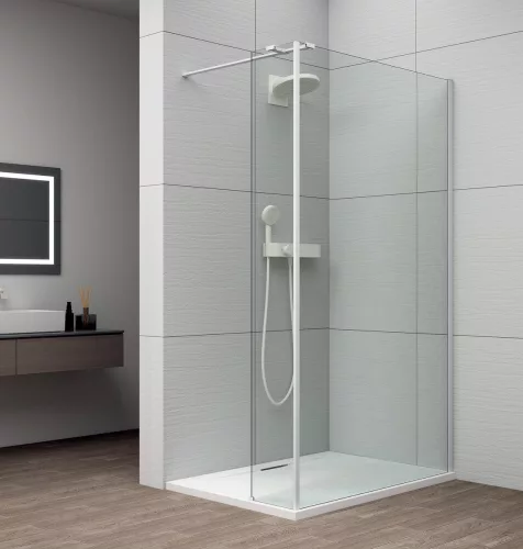 POLYSAN ESCA WHITE MATT Walk-in zuhanyfal kiegészítő oldalfallal, 1500mm, kieg.: 385mm, transzparent üveg