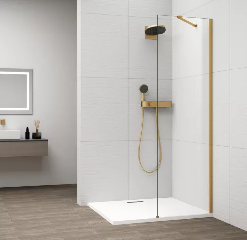 Polysan ESCA GOLD MATT Walk-in zuhanyfal, falra szerelhető, transzparent üveg, 300mm
