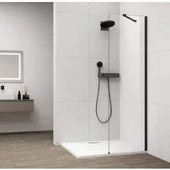 Polysan ESCA BLACK MATT Walk-in zuhanyfal, falra szerelhető, transzparent üveg, 600mm