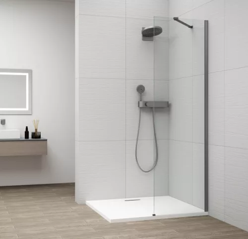 Polysan ESCA GUN METAL Walk-in zuhanyfal, falra szerelhető, transzparent üveg, 600mm