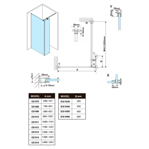 POLYSAN ESCA GOLD MATT Walk-in zuhanyfal kiegészítő oldalfallal, 800mm, kieg.: 585mm, transzparent üveg