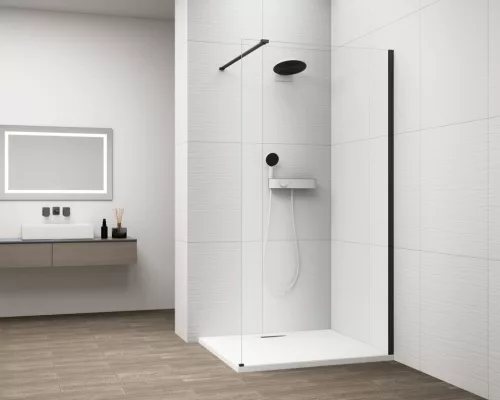 Polysan ESCA BLACK MATT Walk-in zuhanyfal, falra szerelhető, transzparent üveg, 900mm