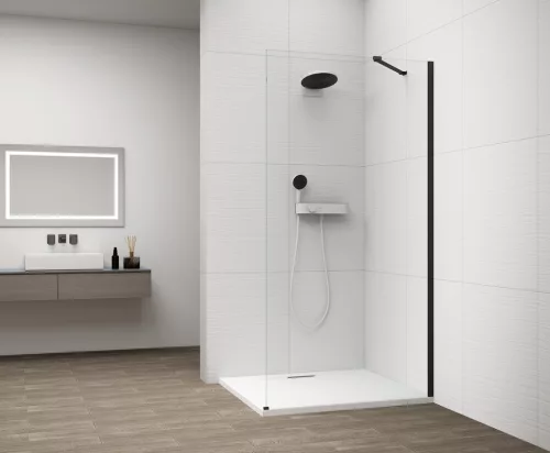 Polysan ESCA BLACK MATT Walk-in zuhanyfal, falra szerelhető, transzparent üveg, 900mm