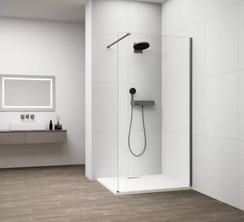 Polysan ESCA GUN METAL Walk-in zuhanyfal, falra szerelhető, transzparent üveg, 900mm
