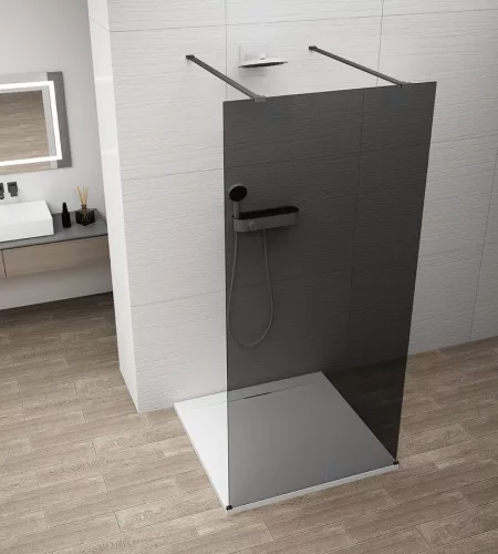 Polysan ESCA BLACK MATT Walk-in zuhanyfal, szabadonálló, füst üveg, 1100mm