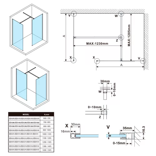 Polysan ESCA Walk-in zuhanyfal, 667x2100mm, füst üveg