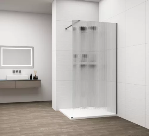 Polysan ESCA GUN METAL Walk-in zuhanyfal, falra szerelhető, flutes üveg, 1400mm