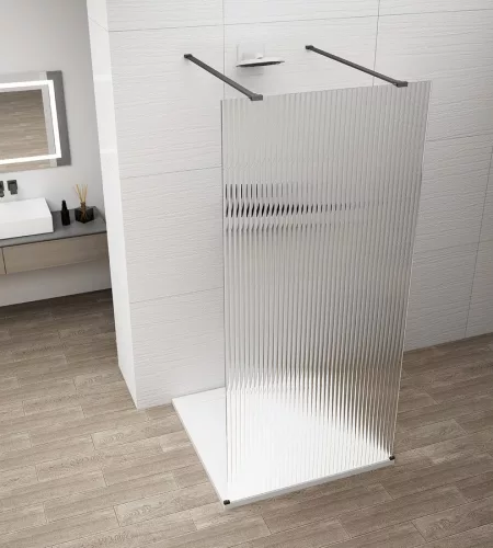 Polysan ESCA BLACK MATT Walk-in zuhanyfal, szabadonálló, flutes üveg, 1500mm