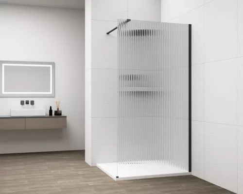 Polysan ESCA BLACK MATT Walk-in zuhanyfal, falra szerelhető, flutes üveg, 800mm
