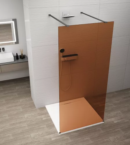 Polysan ESCA BLACK MATT Walk-in zuhanyfal, szabadonálló, barna üveg, 1400mm