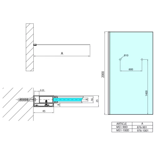 Polysan MODULAR SHOWER Fix zuhanyfal, törölközőtartó lyukakkal, 1000mm, transzparent üveg